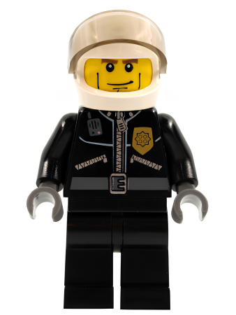 Минифигурка Lego Police - City Leather Jacket with Gold Badge and 'POLICE' on Back, White Helmet, Trans-Brown Visor, Cheek Lines cty0230